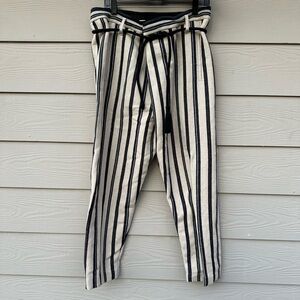 GIADA FORTE ITALY STRIPED PANTS 46% Linen,43% Vergin Wool SILK SIZE II